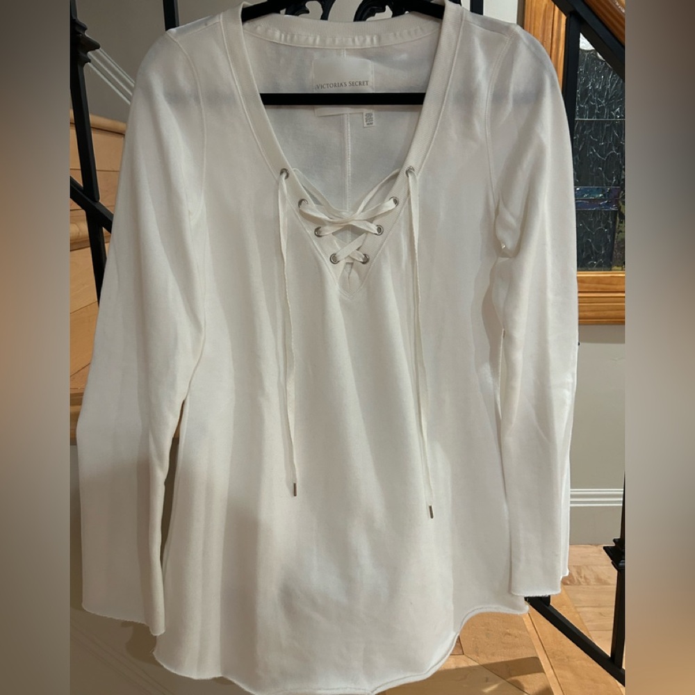 Victoria’s Secret white lace up sweatshirt. NWOT